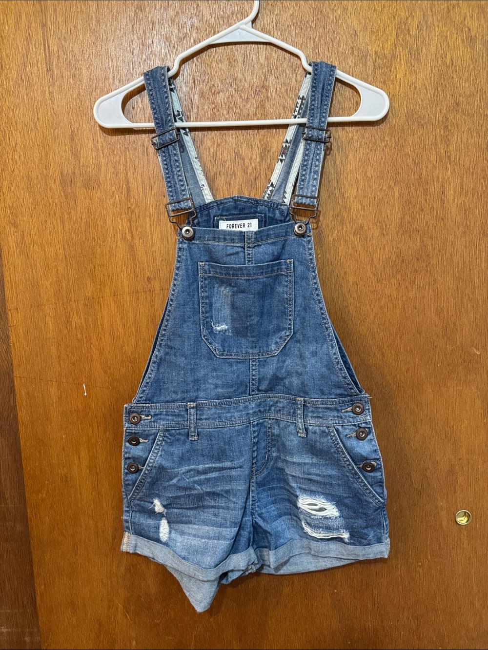 Blue Distressed Denim Short Overalls